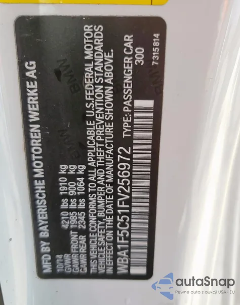 2015 BMW 228 I из США, поврежденный, VIN WBA1F5C51FV256972